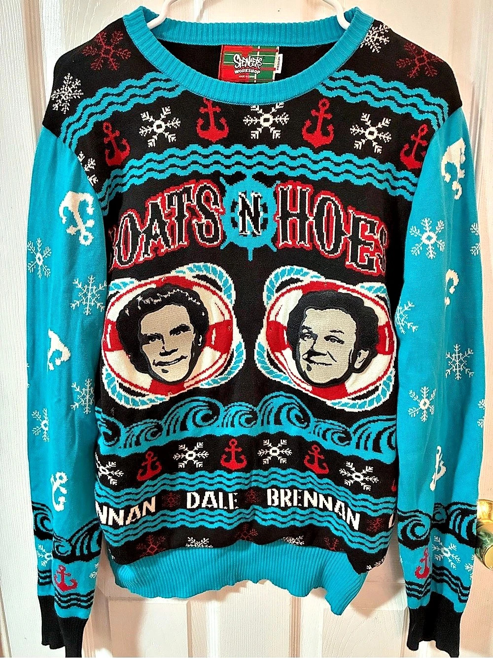 Spencers Step Brothers Boats N Hoes Light Up Ugly Christmas Sweater Size M WORKS